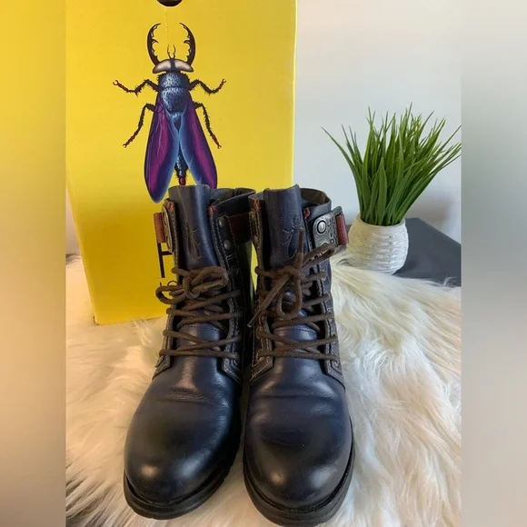 Fly London Navy Lace up Leather Ankle Boots with Seat belt buckle. SZ: EU 36 - Picture 3 of 12